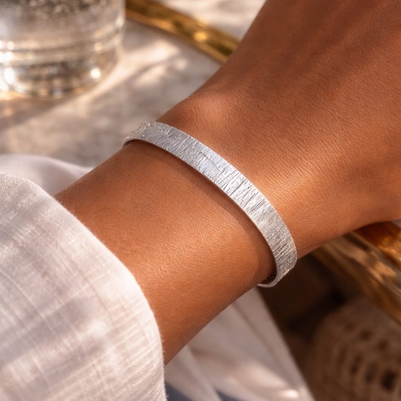 925 Sterling Silver Textured BraceletElegant Jewelry Classic Style.